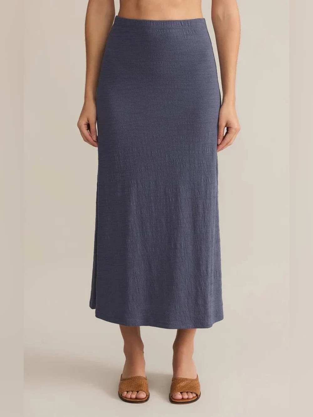 🆕 Z Supply Delavine Worn Blue Textured Midi Skirt NWT SZ MED
